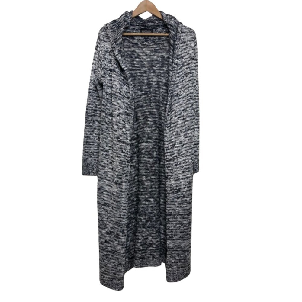 MADDISON | Black & White Open Front Hooded Cardigan | Size M